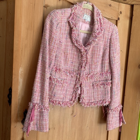 Alberto Makali Pink Ribbon 🎀 Bell Cuff GORGEOUS Coco Barbie core Tweed Jacket - Picture 6 of 16